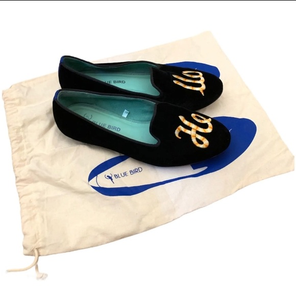 BLUE BIRD Women's Hello Loafers Shoes Round Toe Low Heel Velvet Black Size 6B - Picture 1 of 12